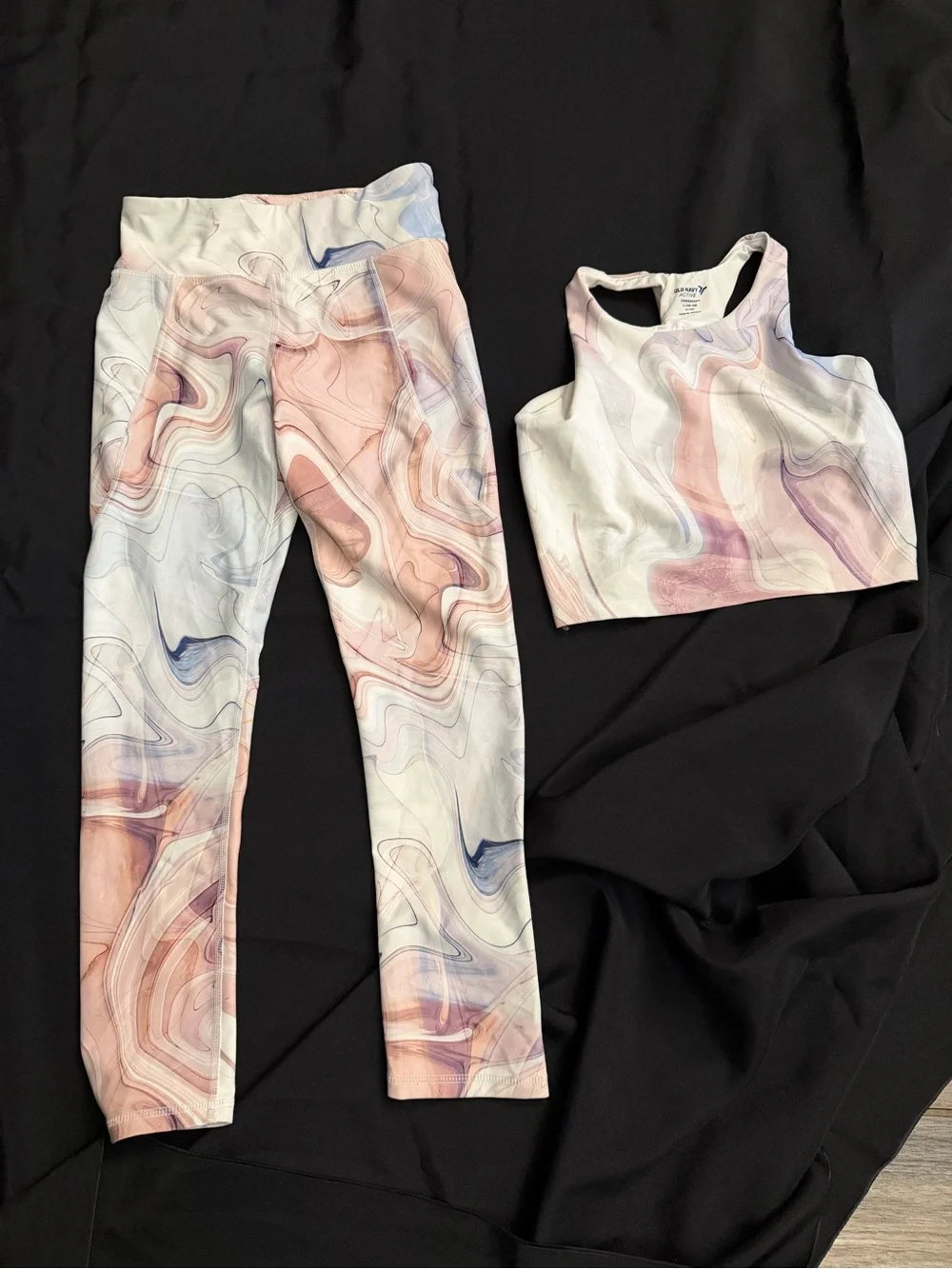 Old Navy Marble-Print Active Set - Pink, Cream, Girls 10/12
